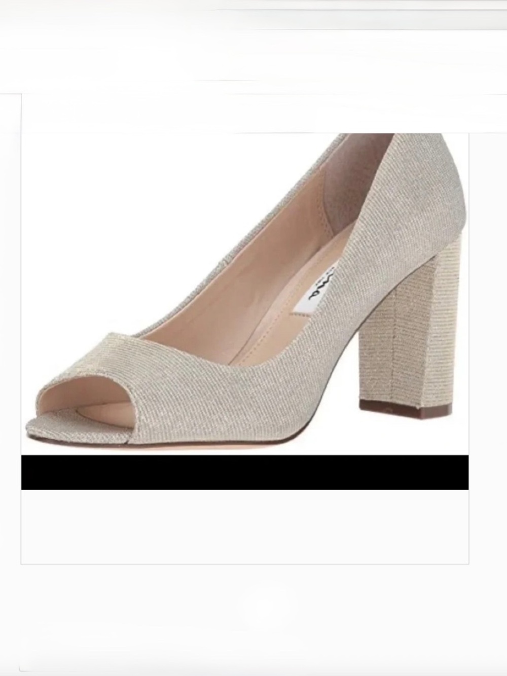 Nina Farlyn peep toe Shoes gold platinum sparkle w/ 3.5" Block Heel Dressy & Fun